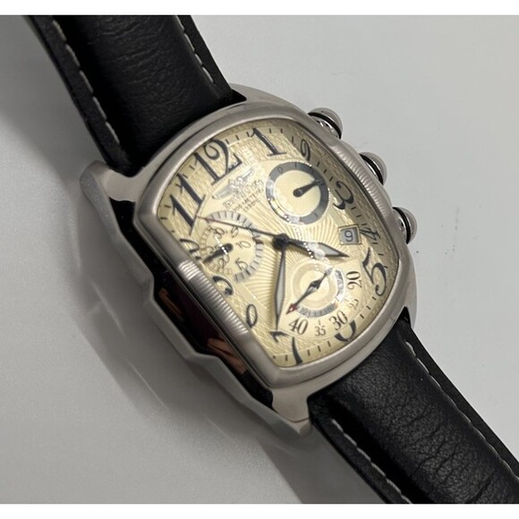 Invicta Men’s Chronograph Watch Tonneau Case Quartz Leather Strap Box Papers main image 9